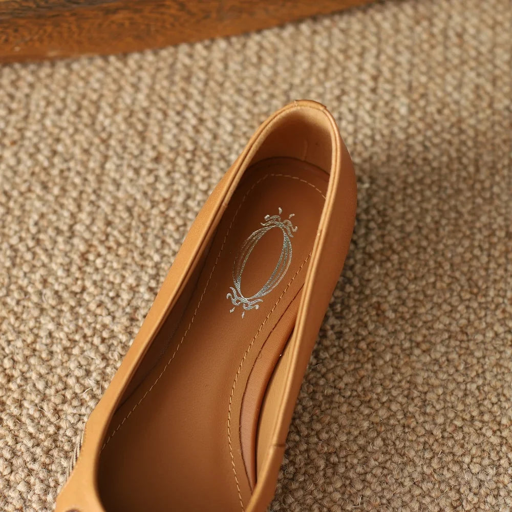 【JOCHEBED HU】Spring Autumn Women Pumps Genuine Leather Sheepskin Upper Pointed Toe Low Heels Women Shoes Fashion Retro 34-43