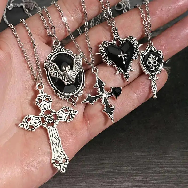 5pcs Gothic Necklace Set for Women Halloween Jewelry Heart Bat Spider