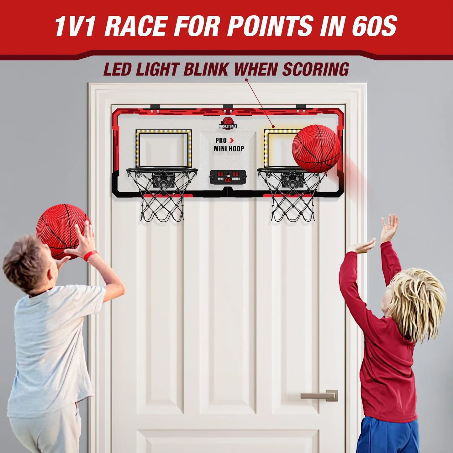 Basketball Hoop Double Children Home Exercise Scoring Funny Game Kids Basketball Hoop Set Wall Frame Stand Hanging Backboard