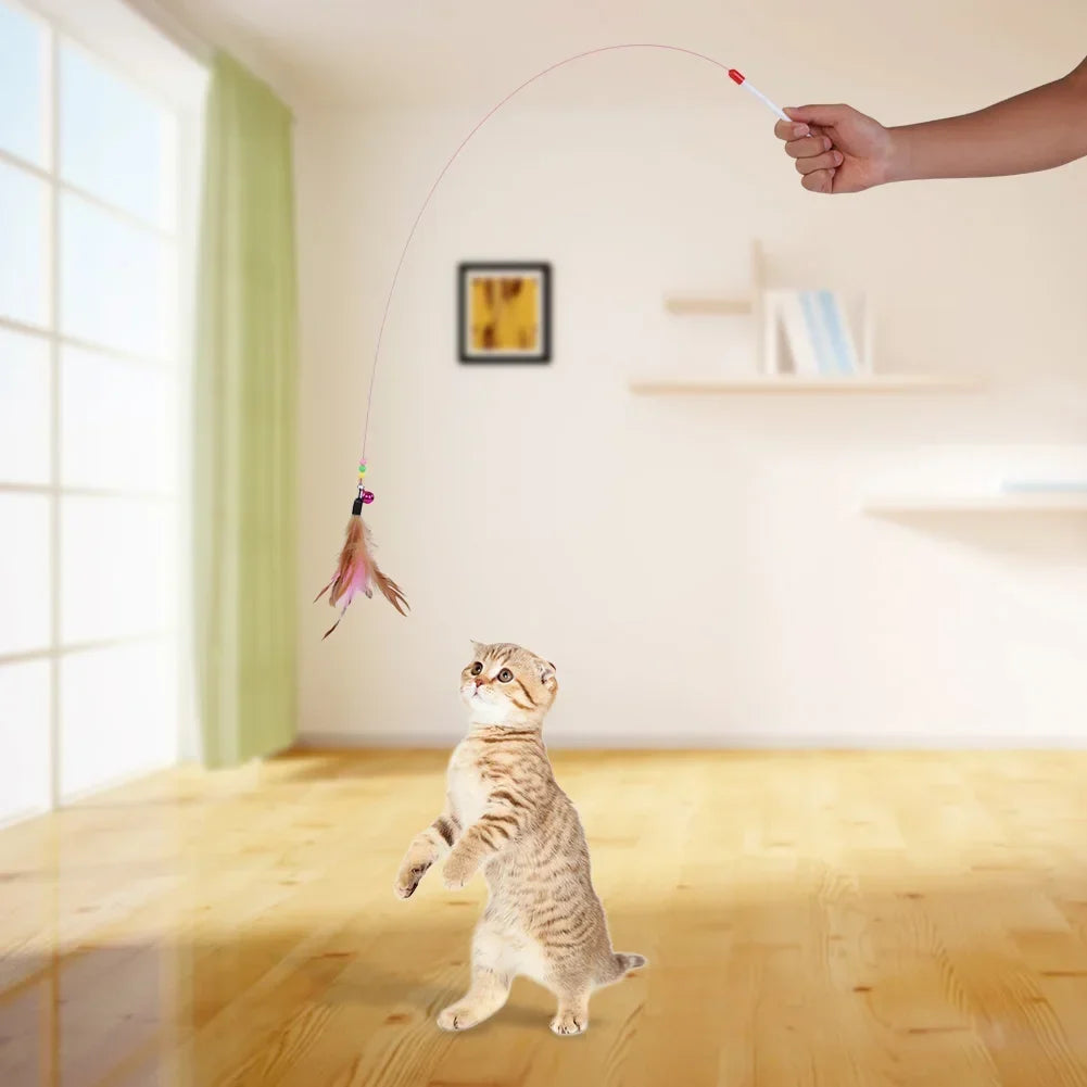 1-10pc Interactive Cat Feather Toy Accessories Pet Supply Wand Kitten