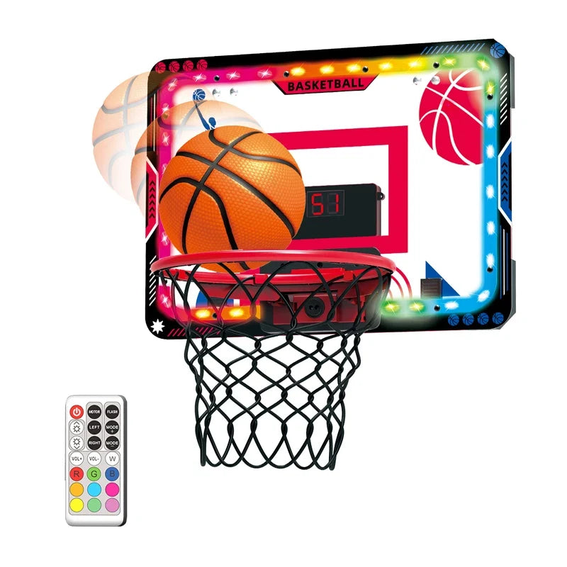 Wall-Mounted Mini Basketball Hoop with LED Board Electric Movable Hoop for Kids’ Indoor Play