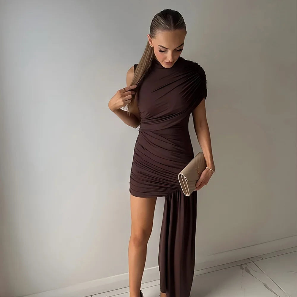 Irregular Pleated Mini Dress | Tassel Hem Streetwear Dress - Femstylo