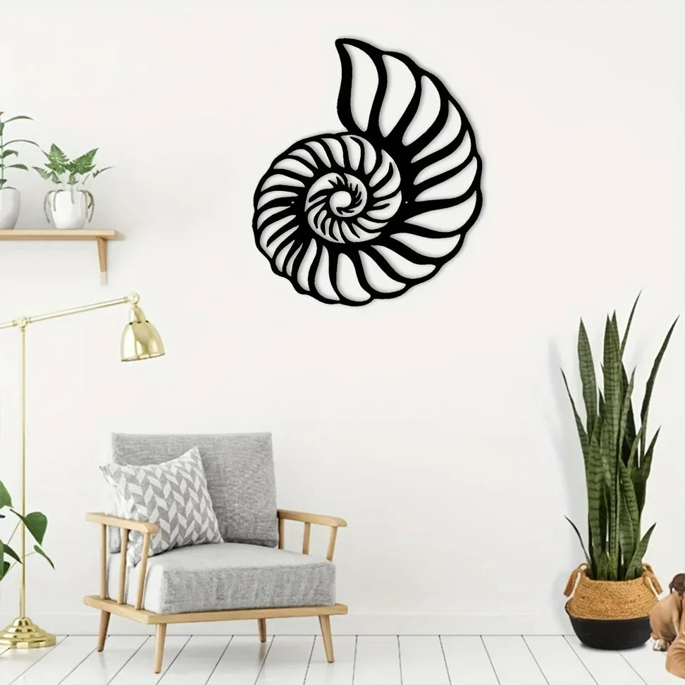1pc Nautilus Shell Coastal Beach Metal Wall Art, Metal Wall Art Interior Decoration, Home Wall Hangings
