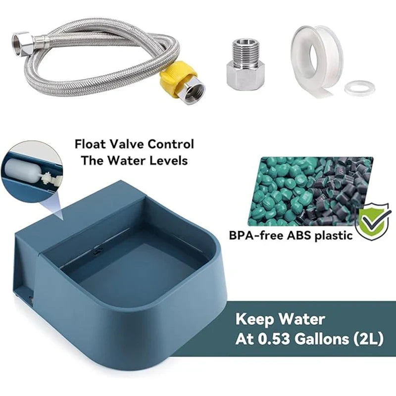 Dog Automatic Water Bowl Dispenser with 1.5m Water Hose 2L Outdoor Auto Fill Pet Water Dispenser for Animal Cat Chickens Rabbits