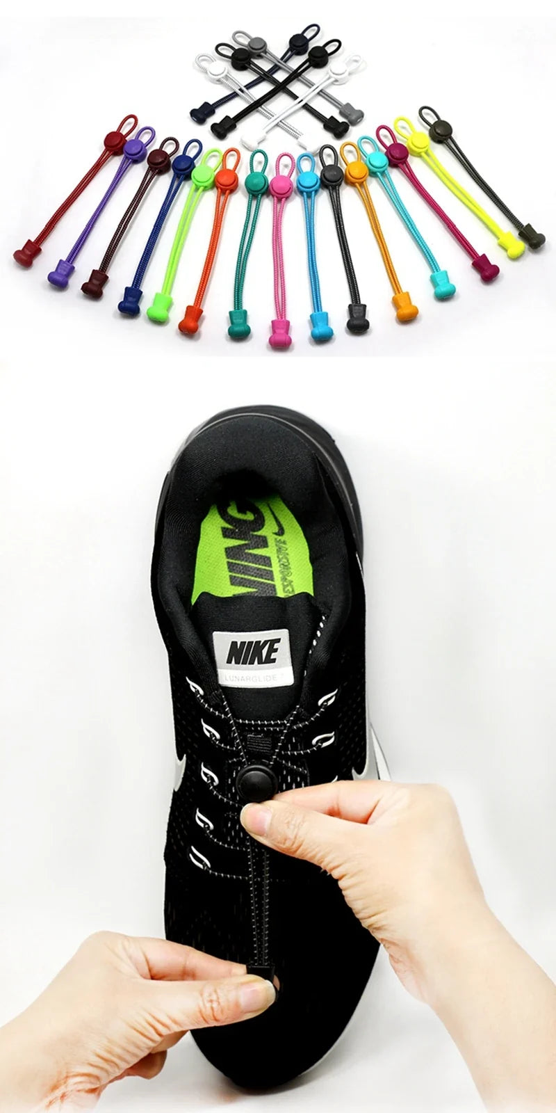 1Pair Shoelaces for Sneaker Elastic No Tie Shoe Laces Stretching Lock Lazy Laces Quick Rubber Shoelace Round Shoestrings
