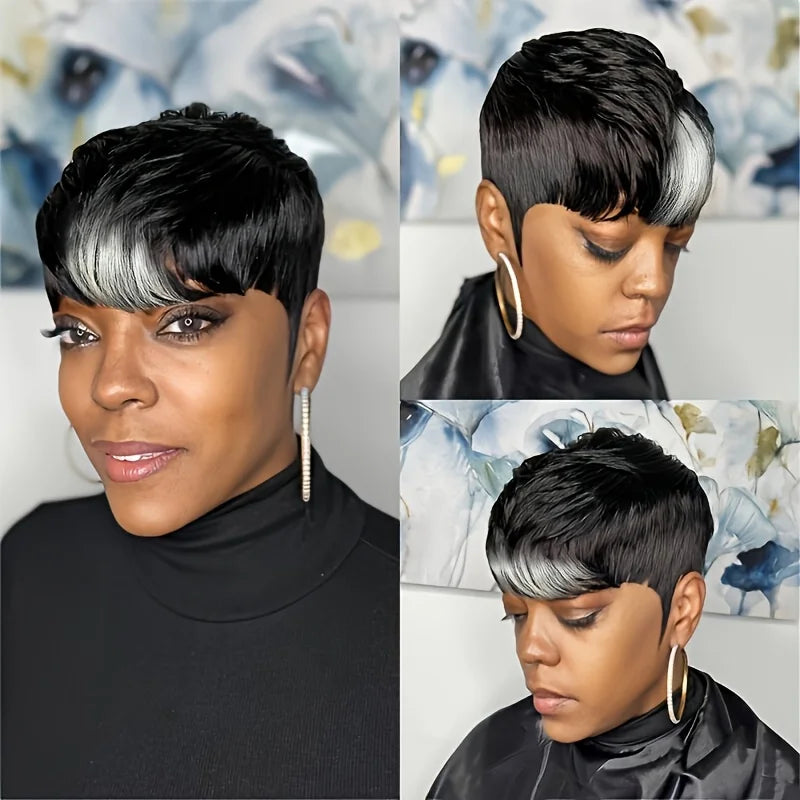 WIGERA Pelucas sintéticas destacadas Corto Liso Pixie Cut Peluca Bob Pelo Dorado Miel Mezcla Negro Cabello para Mujer