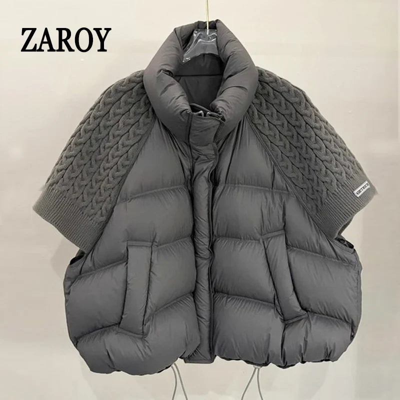 ZAROY Women's Cotton Vest Jacket Autumn Winter Loose Casual Stand Collar Pocket Puffer Waistcoat Coat Trendy Outerwear куртка