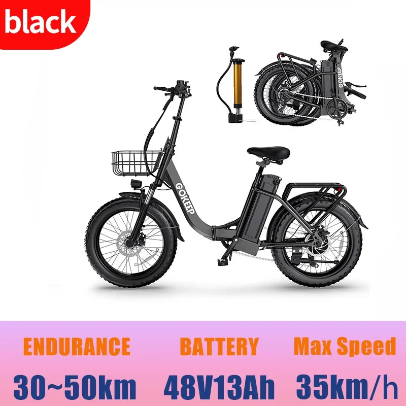 1300W Folding Electric Bike for Adults, 75 Miles PAS Range, 48V13Ah Removable Lithium Battery Front Suspension Electric Bicycle