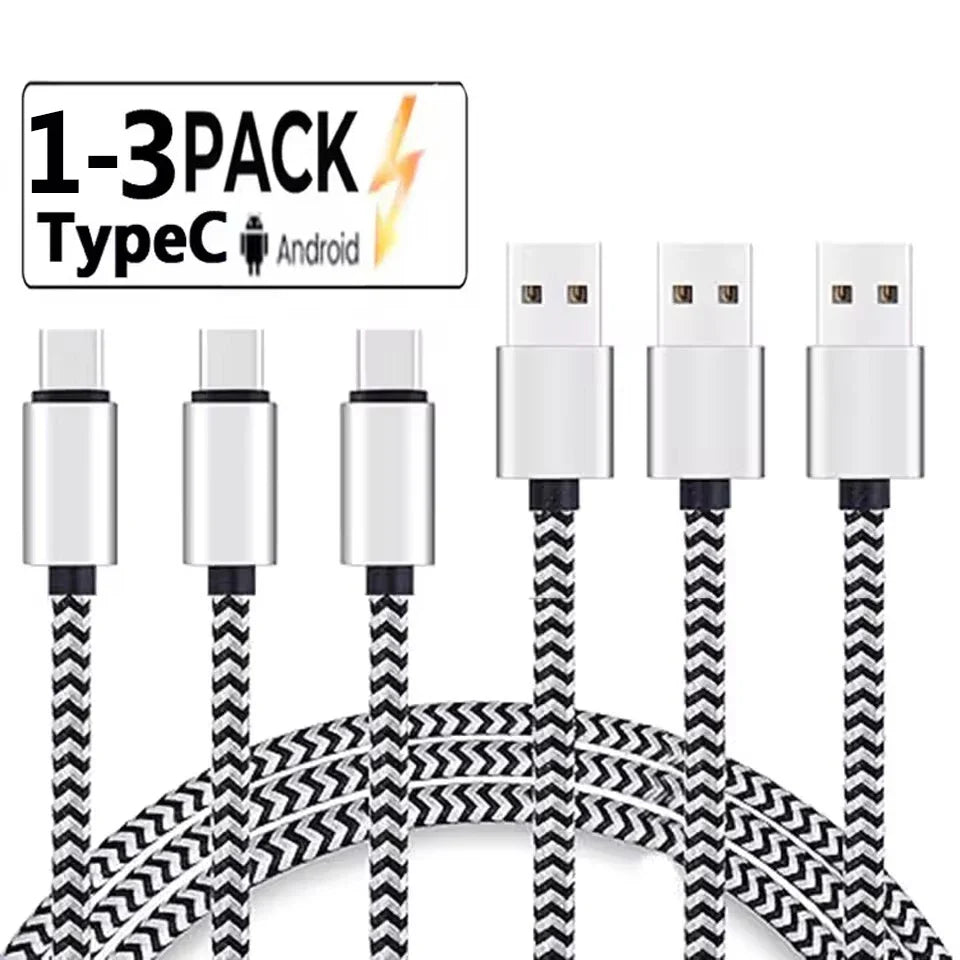 1-3Pcs USB Type C Cable Fast Charging Battery Charger Wire Woven Nylon Data Cable Mobile Phone Charger For Huawei Samsung USB C
