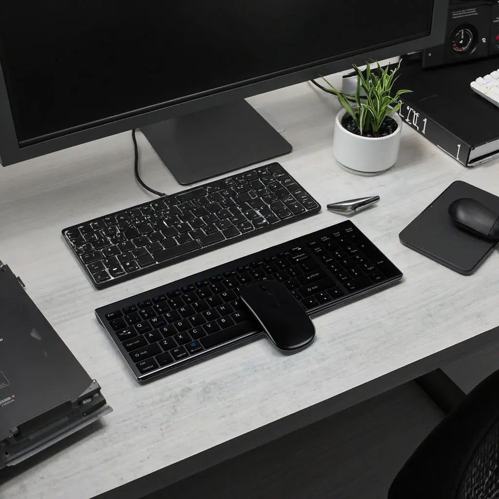Keyboard and Mouse Set Wireless 2.4GHz Ultra-Slim Business-Style USB For Office Use Rechargeable and Waterproof PC Laptops