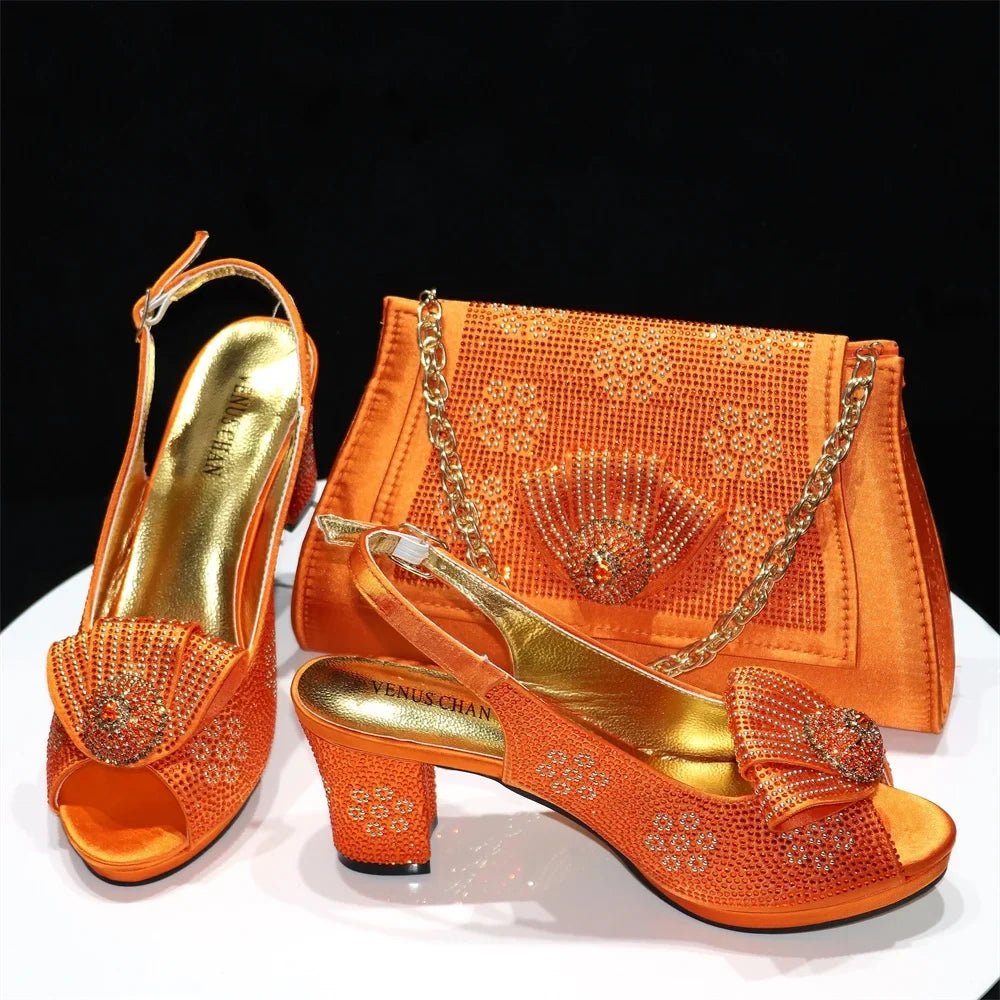 Magenta Women Shoes And Bag Set African Ladies High Heels Sandals Match With Handbag Luxury Nigerian Pumps Femmes Sandales CR769