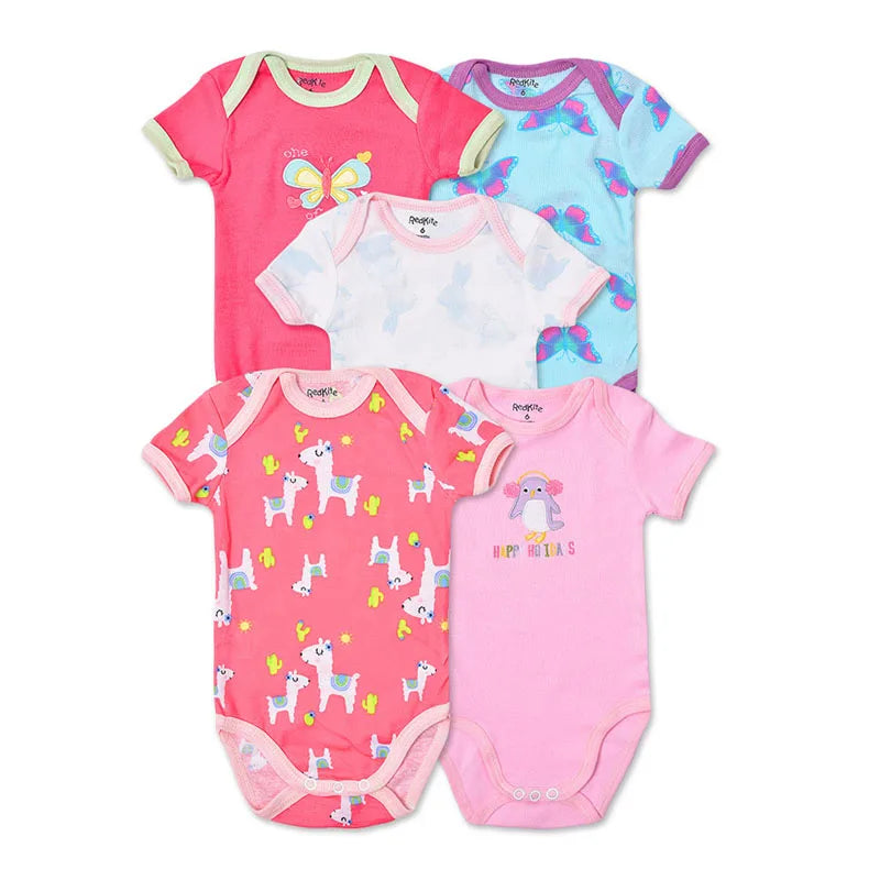 5pcs 3m-24m Short Sleeve Cotton Winggle-In Jumpsuit Infant Baby