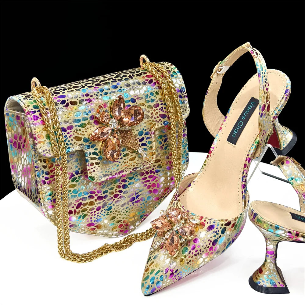 Conjuntos de zapatos y bolso fucsia italianos HDF1-7