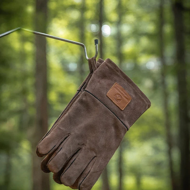 Campingmoon  Flame Retardant Heat Insulation Leather High Temperature Outdoor Camping Picnic BBQ Gloves