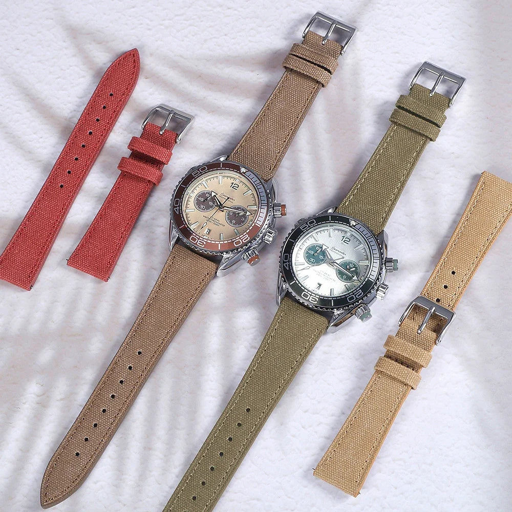 Garmin 18/20/22mm Quick Release Slim Canvas Band with Leather Lining