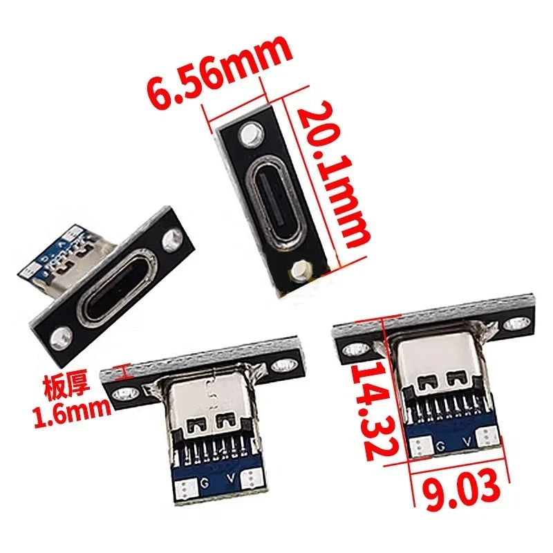 1-20Pcs USB Jack 3.1 Type-C 2Pin 4Pin Female Connector Jack Data Charging Port Small Electrical Charging Base with Fixing Plate