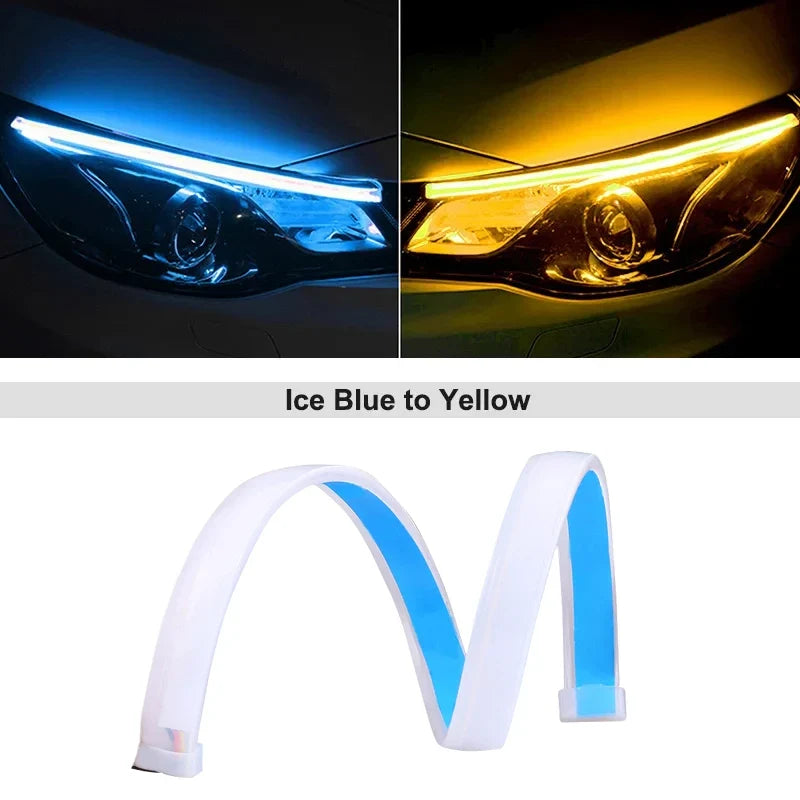 1Pc 12V LED Car Daytime Running Light Flexible Waterproof Strip Auto Headlights White Turn Signal Brake Flow Lights Car Styling