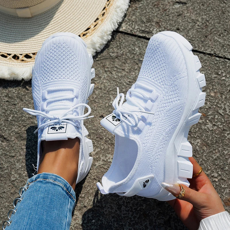 Orange Breathable Knitted Sneakers Women Comfort Slip On Mesh Sport Shoes Woman Plus Size 43 Thick Bottom Vulcanized Shoes Mujer
