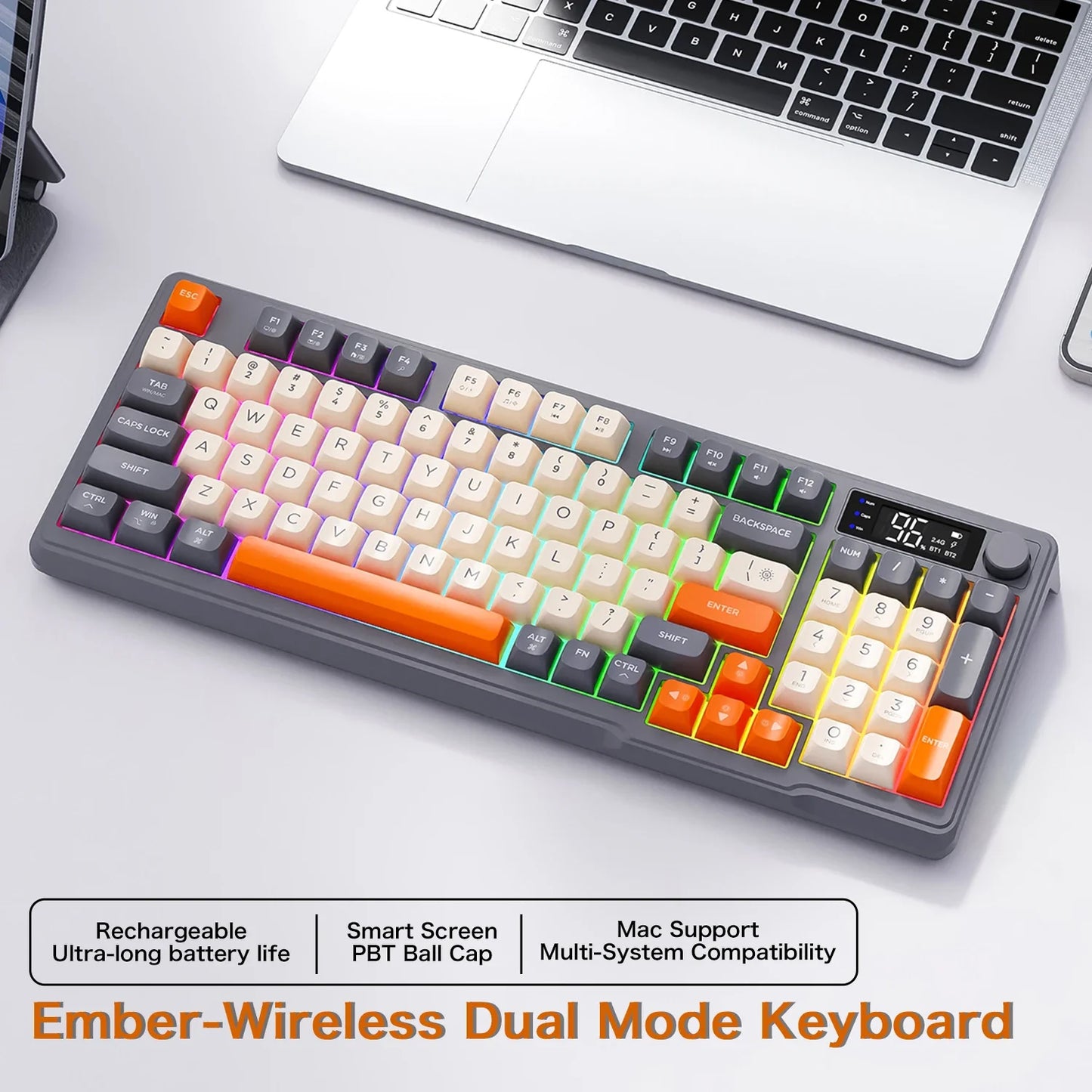 M96 Bluetooth Keyboard Wireless FREEWOLF Screen Gaming Keyboard Electronic Screen Multi-Device Connection Ergonomics Gaming