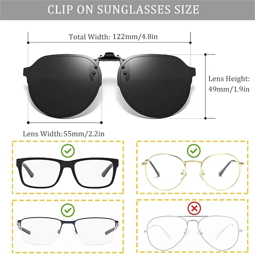 VIVIBEE Flip Up Clip on Sunglasses Polarized Men Driving Women Fishing UV400 Night Vision Sun Glasses Clips Universal Goggles