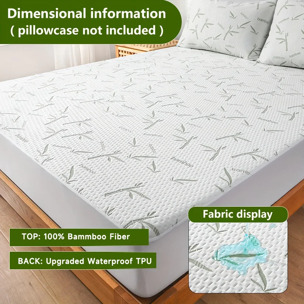 1p Cooling Bamboo Fiber Fitted Sheet, Breathable Mattress Protector