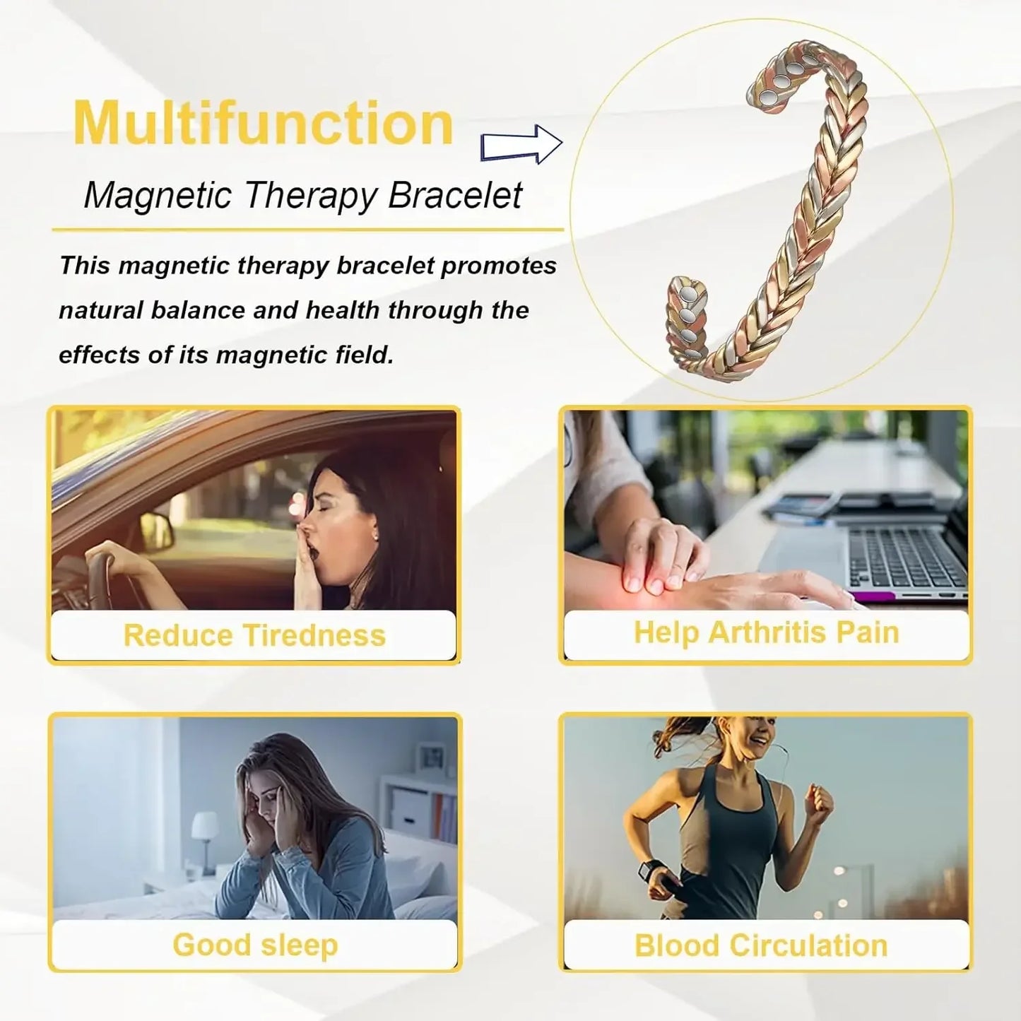 ARADOO Pure Copper Bracelets for Women 3500 Gauss Magnetic Therapy Braided Cuff Bangle Jewelry Gift