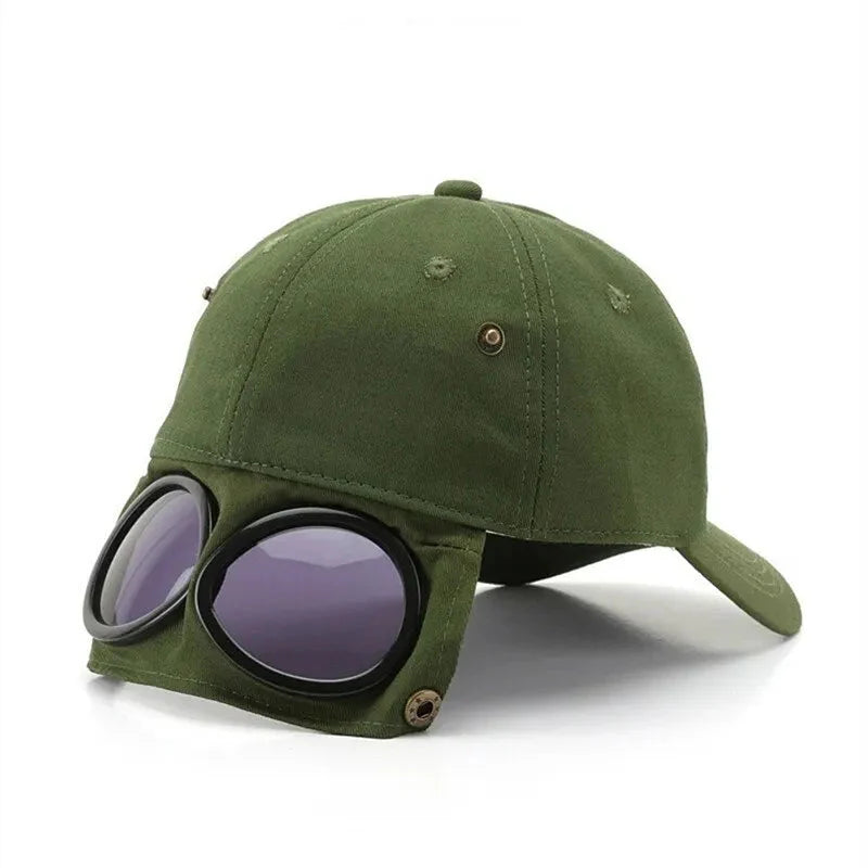 Gorra de béisbol de aviador – Gorra de verano unisex con gafas de sol incorporadas