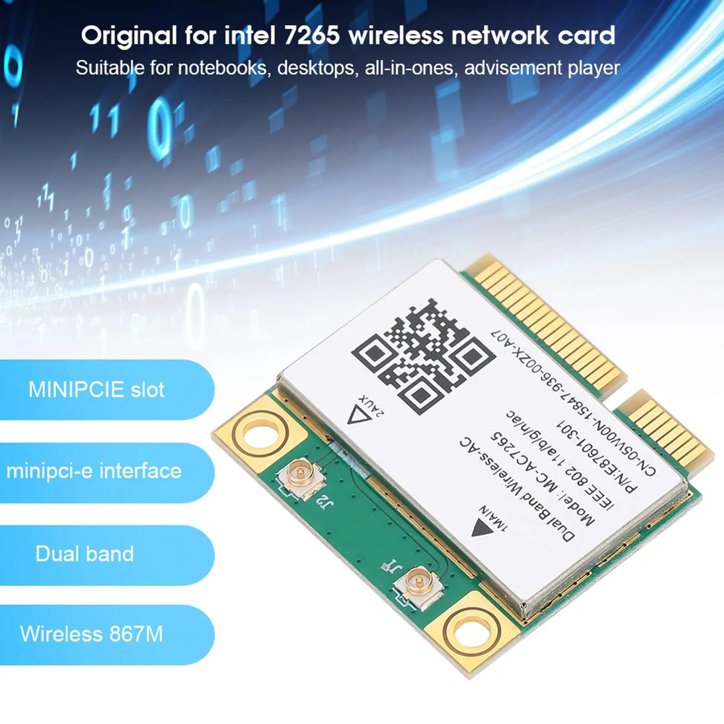 Network Card Mini PCI‑E Gigabit Dual‑Band for Bluetooth 4.2 Wireless Wifi MC‑AC7265