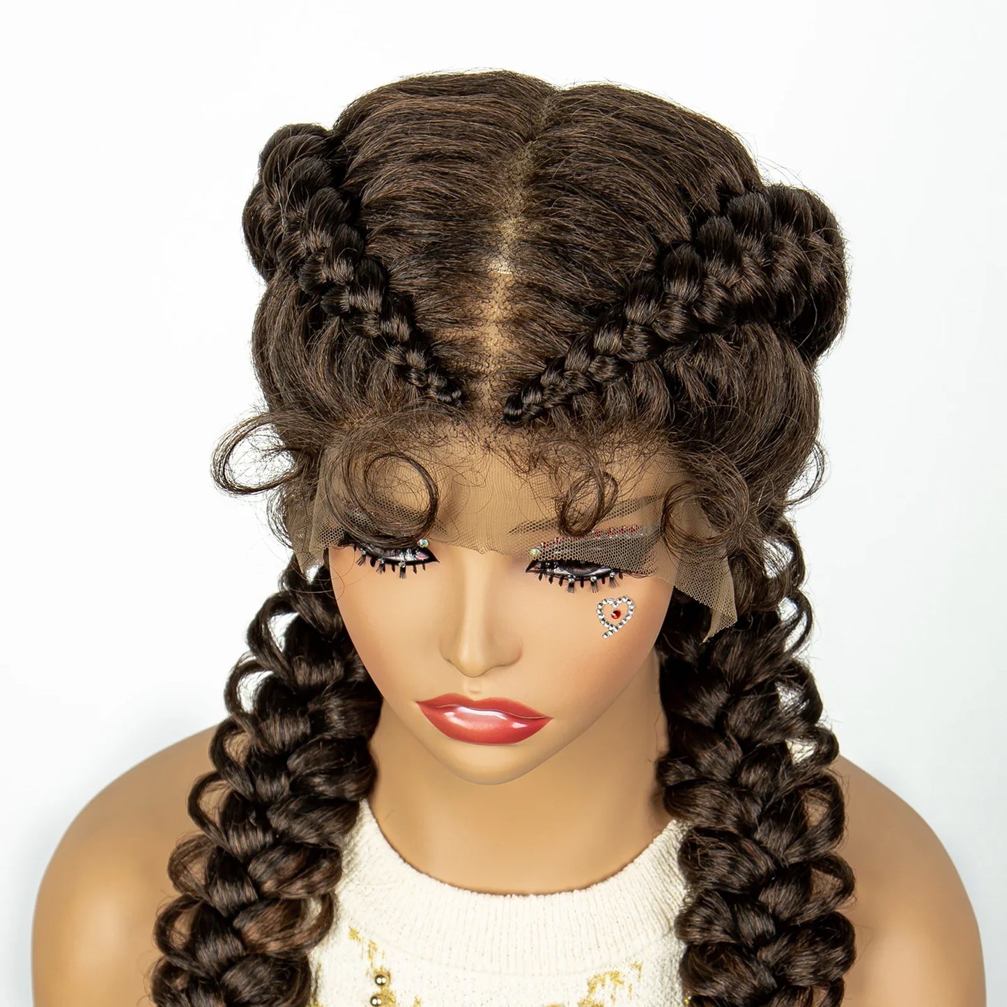 1B/30 Dark Brown Synthetic Lace Frontal Dutch Box Braided Wigs for Black Women Fishtail Braids Wigs with Baby Hair Cornrow Wigs