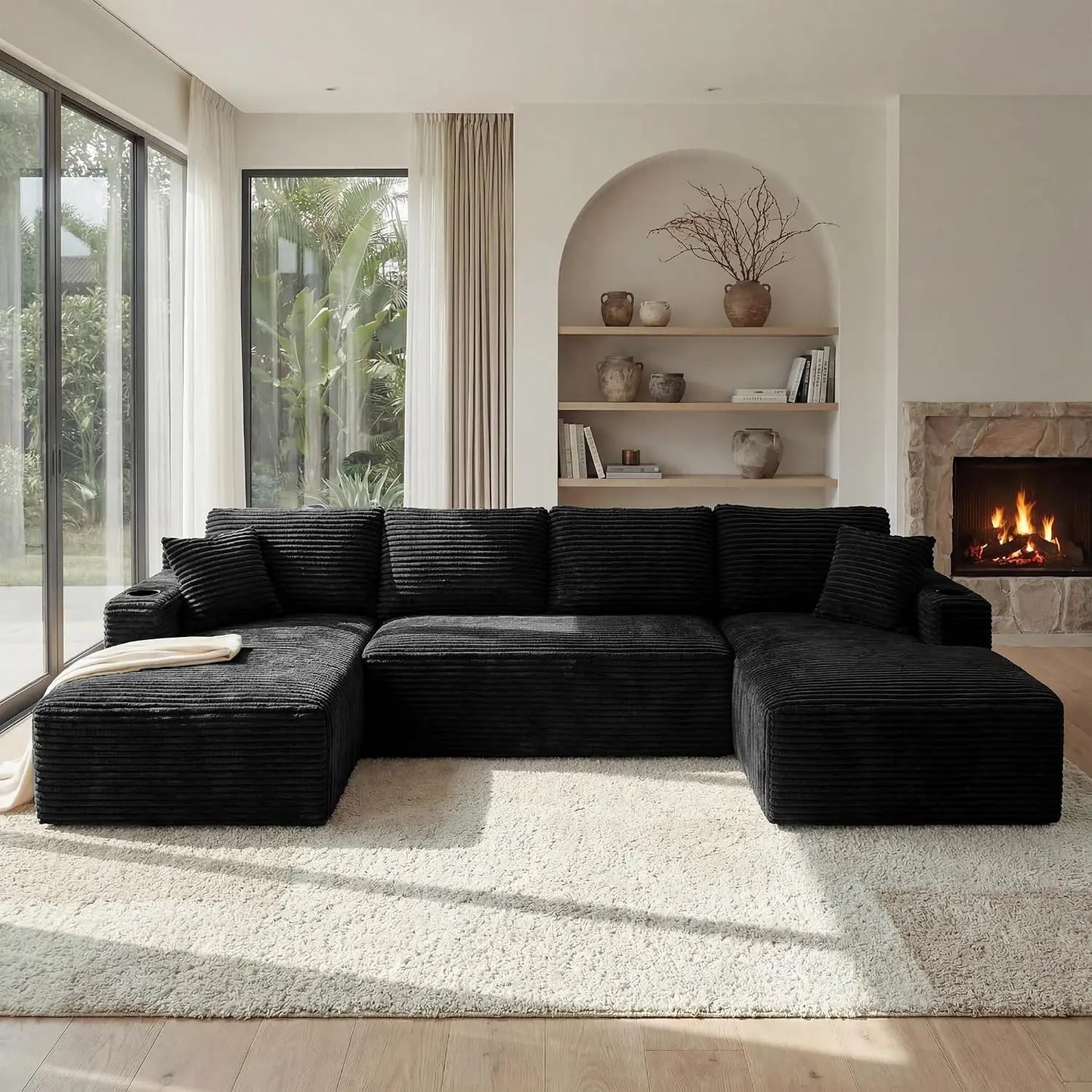 125" Oversized Cloud Boneless Couch with Chaise, Modern Modular Sofa with Deep Seat, Corduroy Upholstered U Shaped, Customized