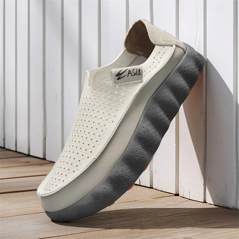 Fashion Men's Casual Shoes Outdoor Non-slip Walking Footwear Comfortable Loafers Thick-soled Leather Platform Driving Shoes