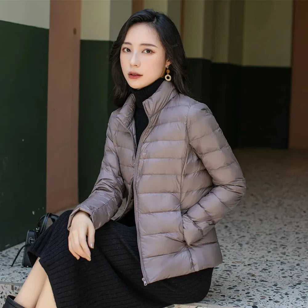 Light Down Coat Women Spring Jacket Fashion Short Ultra Lightweight Packable Puffer Coats Female Down Warm Slim Fit Parkas