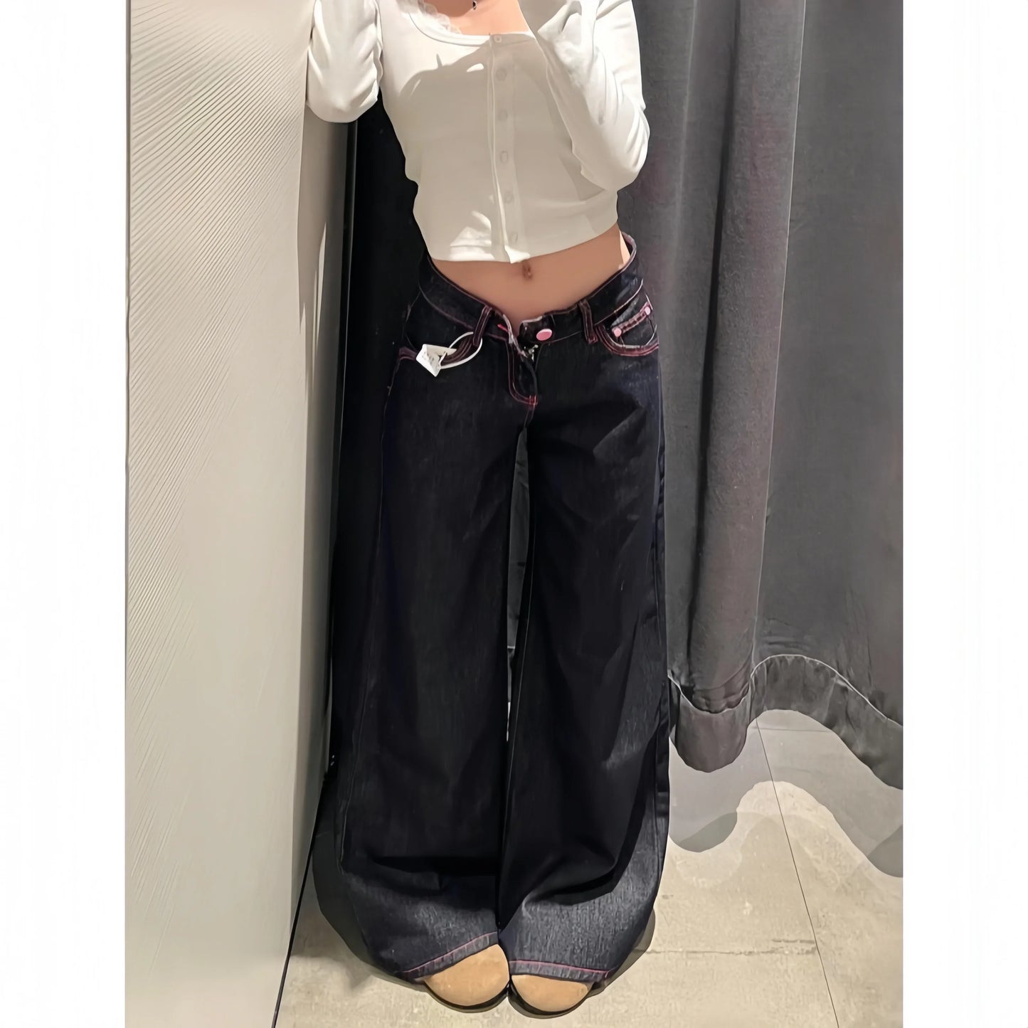Women's Jeans Women's Pants Low Rise Flare Washed Denim Casual Summer Style Tummy Control Long Leg Straight Wide Leg