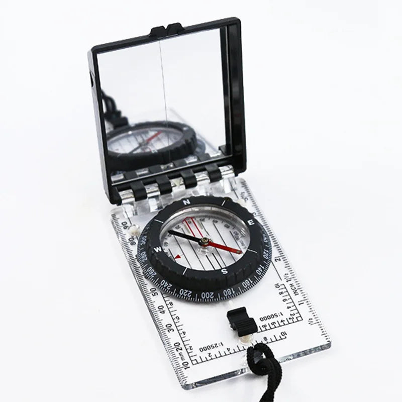 Outdoor Camping with Hanging Rope Scale Mirror, Multifunctional Folding Compass, Magnetic Declination Adjustment Function