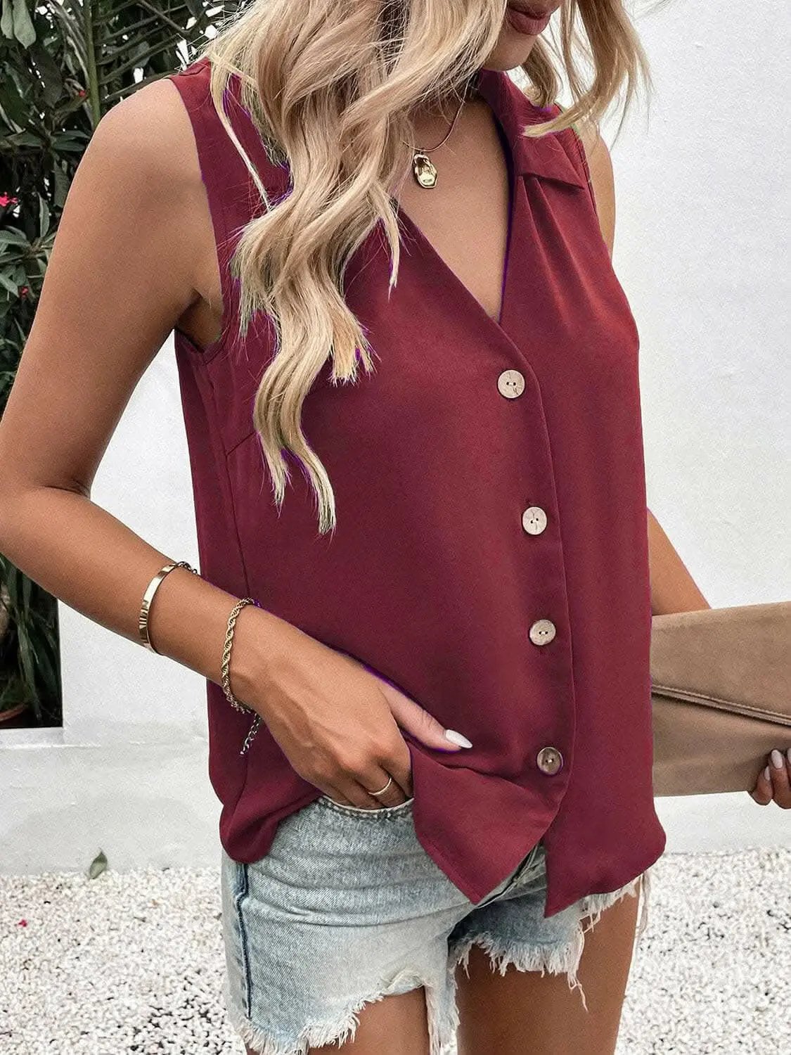 Accessories Trendsi just arrived - Sheer button-up tank with collar