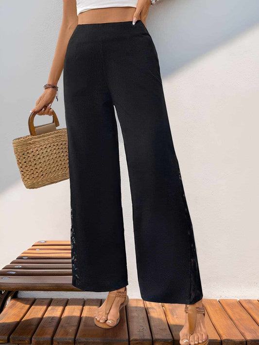 Trendsi Sheer Lace Wide Leg Trousers — Evening Elegance