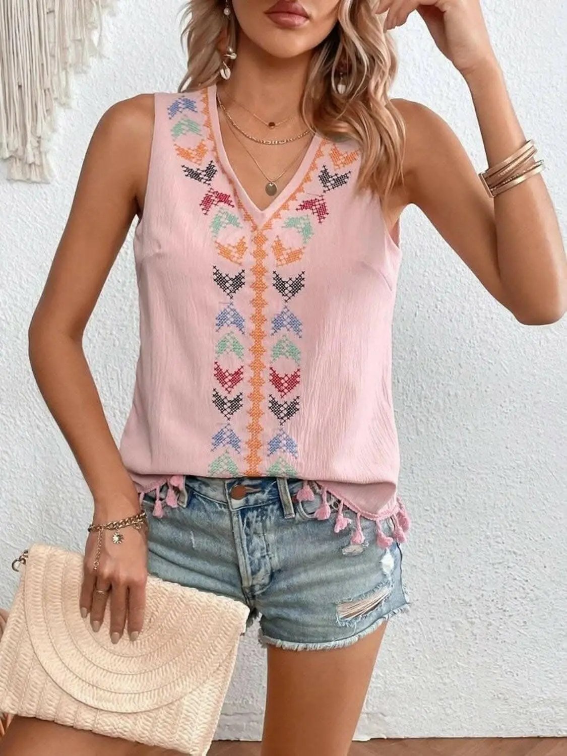 T-Shirts Trendsi just arrived - Sheer tassel v-neck tank top