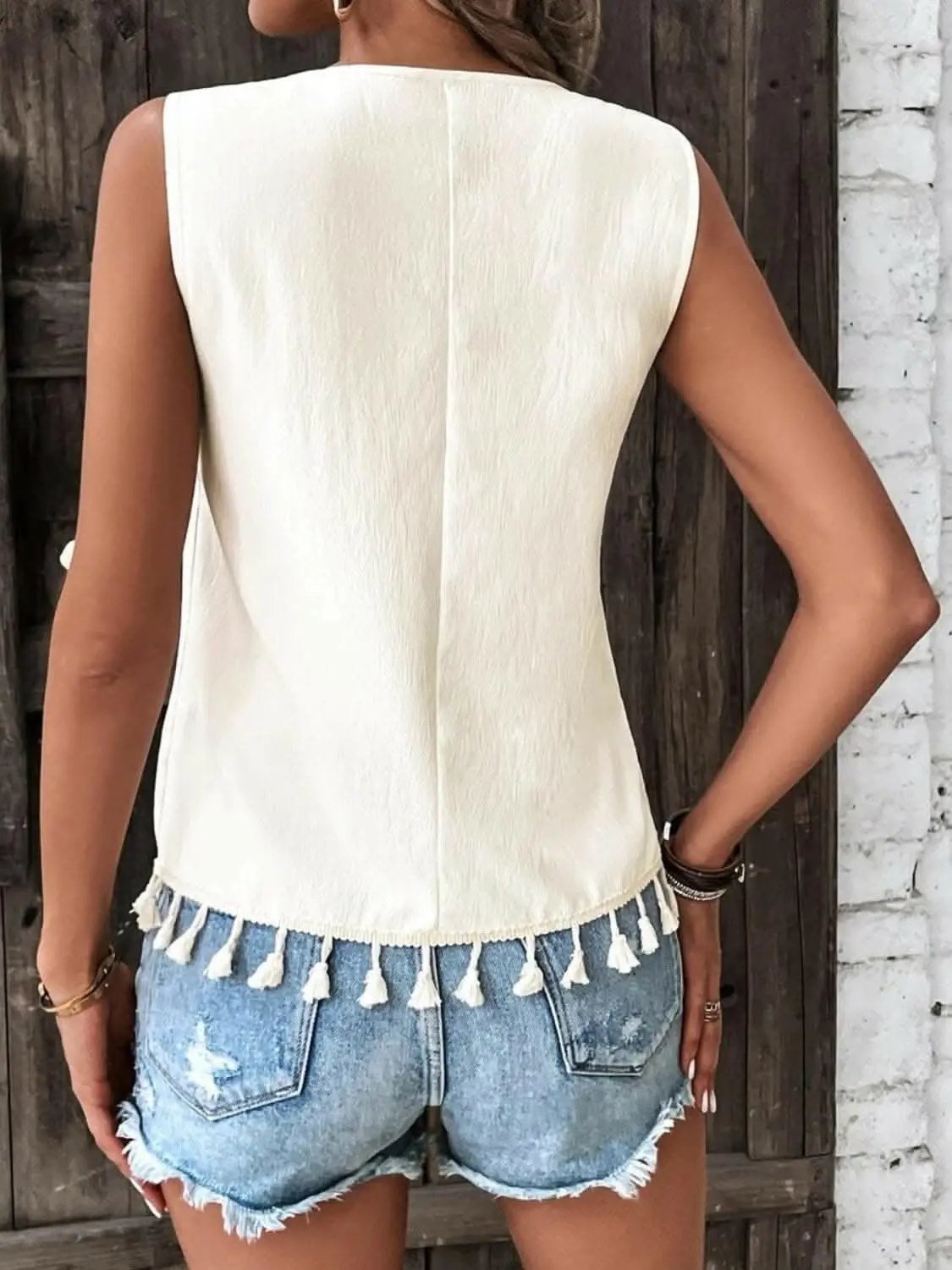 T-Shirts Trendsi just arrived - Sheer tassel v-neck tank top