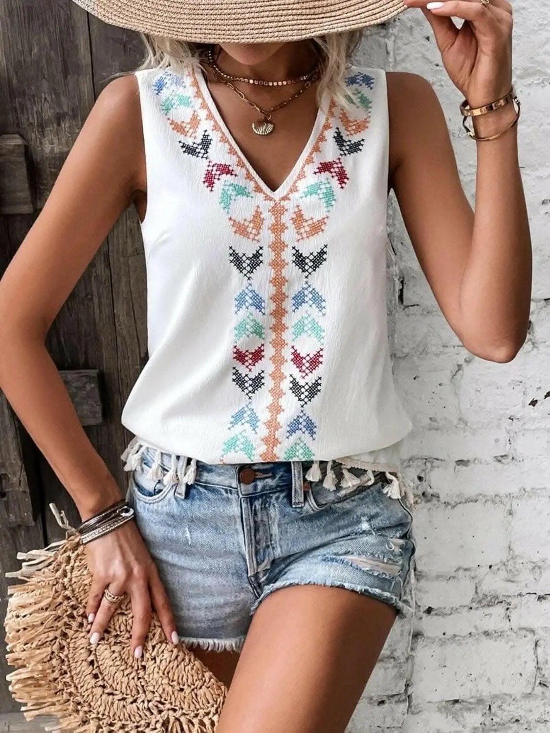 T-Shirts Trendsi just arrived - Sheer tassel v-neck tank top