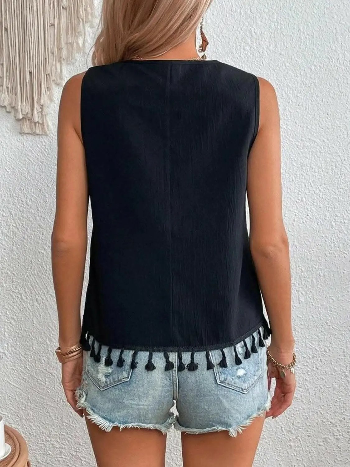 T-Shirts Trendsi just arrived - Sheer tassel v-neck tank top
