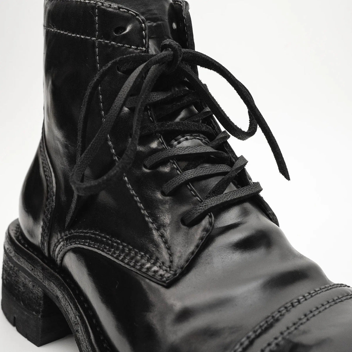 Black Cap-Toe Horse Butt Leather Ankle Boots