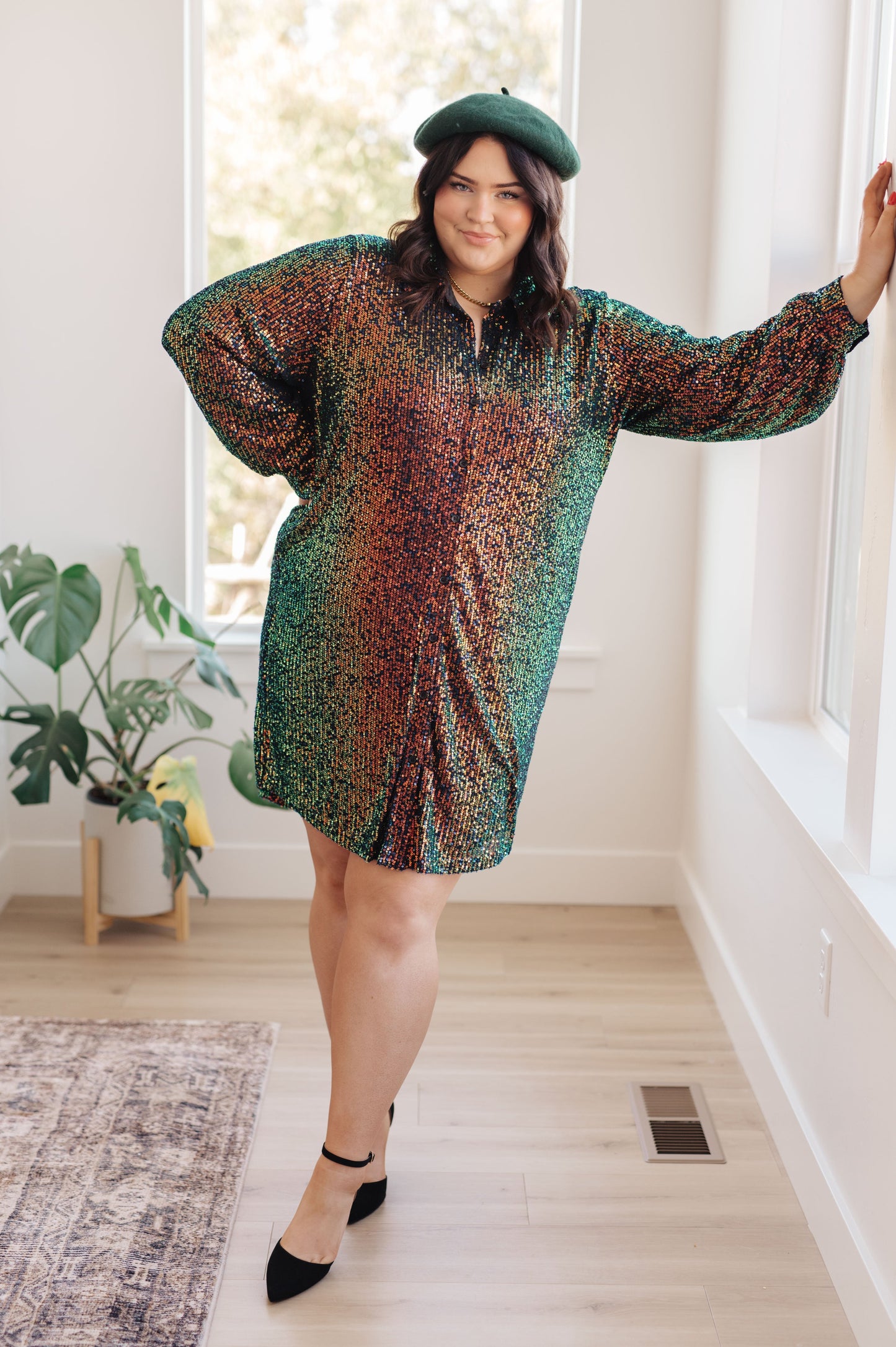 Vestido camisero de lentejuelas Shimmering Splendor