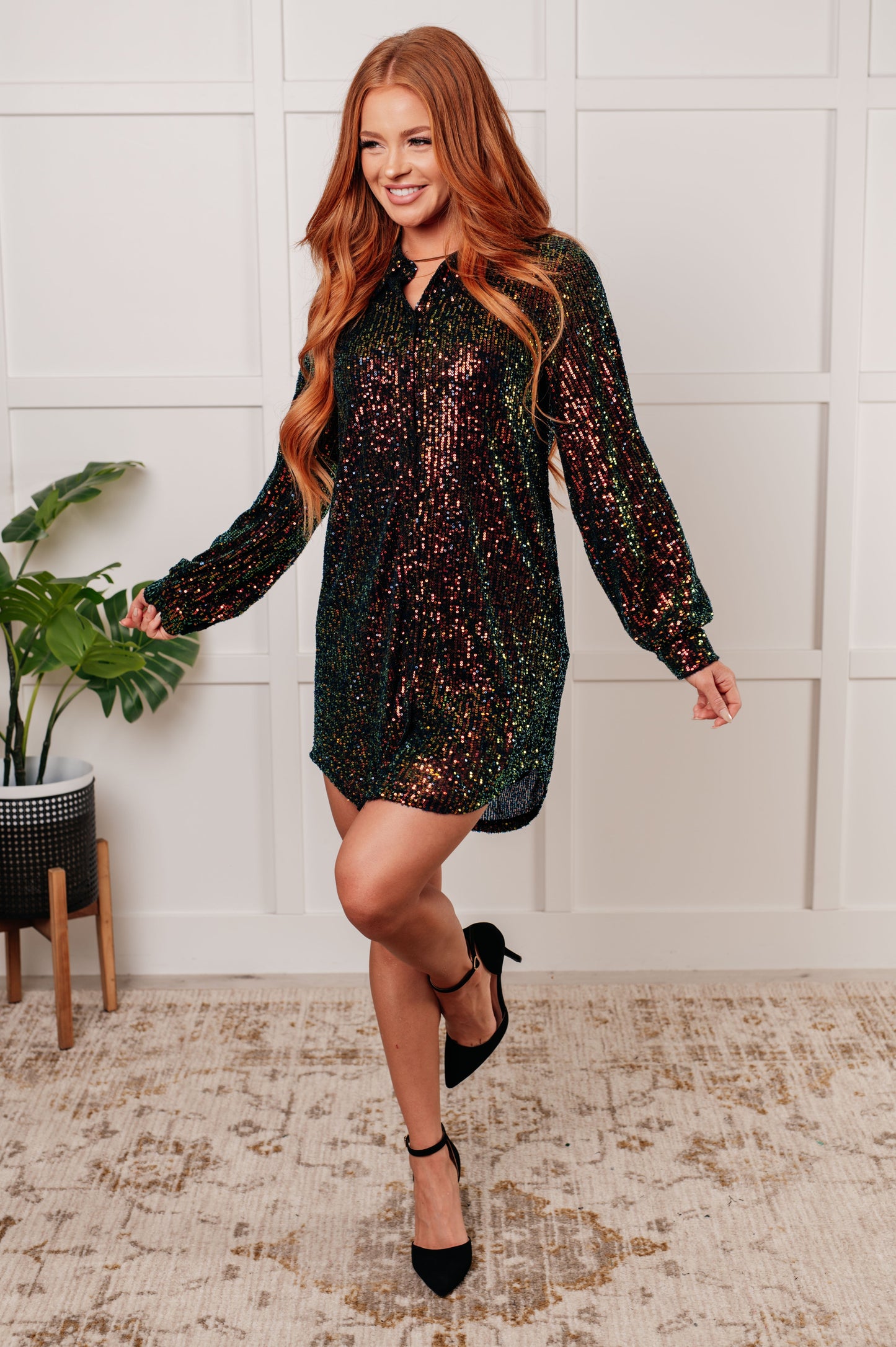 Vestido camisero de lentejuelas Shimmering Splendor