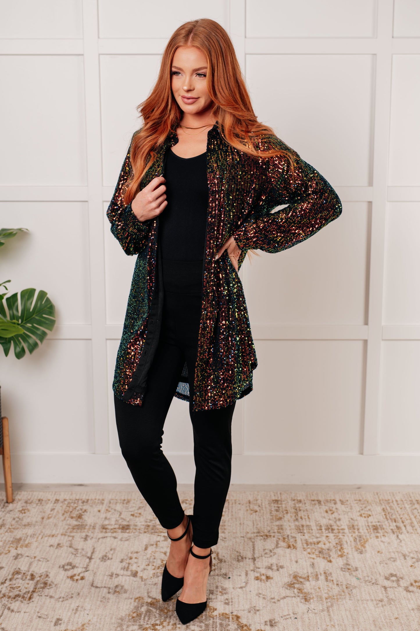 Vestido camisero de lentejuelas Shimmering Splendor