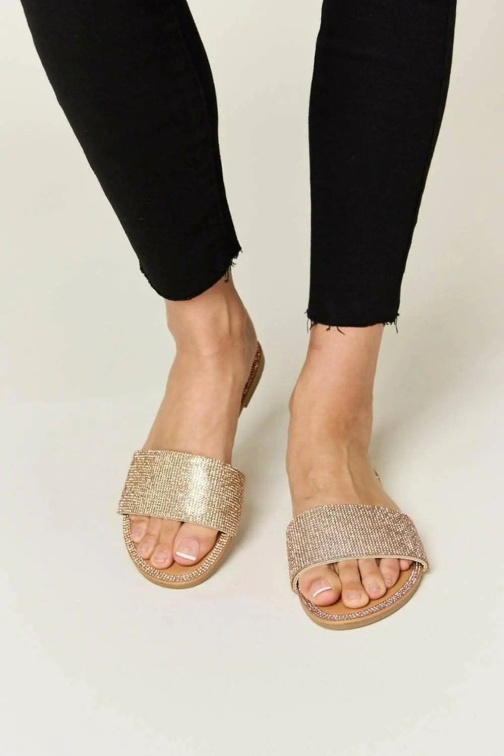 Trendsi Rhinestone Flat Sandals — Sparkle Casual or Dressy