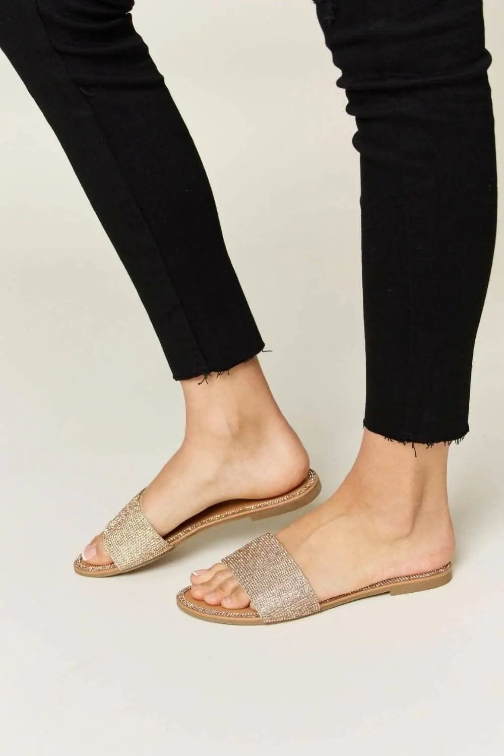 Trendsi Rhinestone Flat Sandals — Sparkle Casual or Dressy