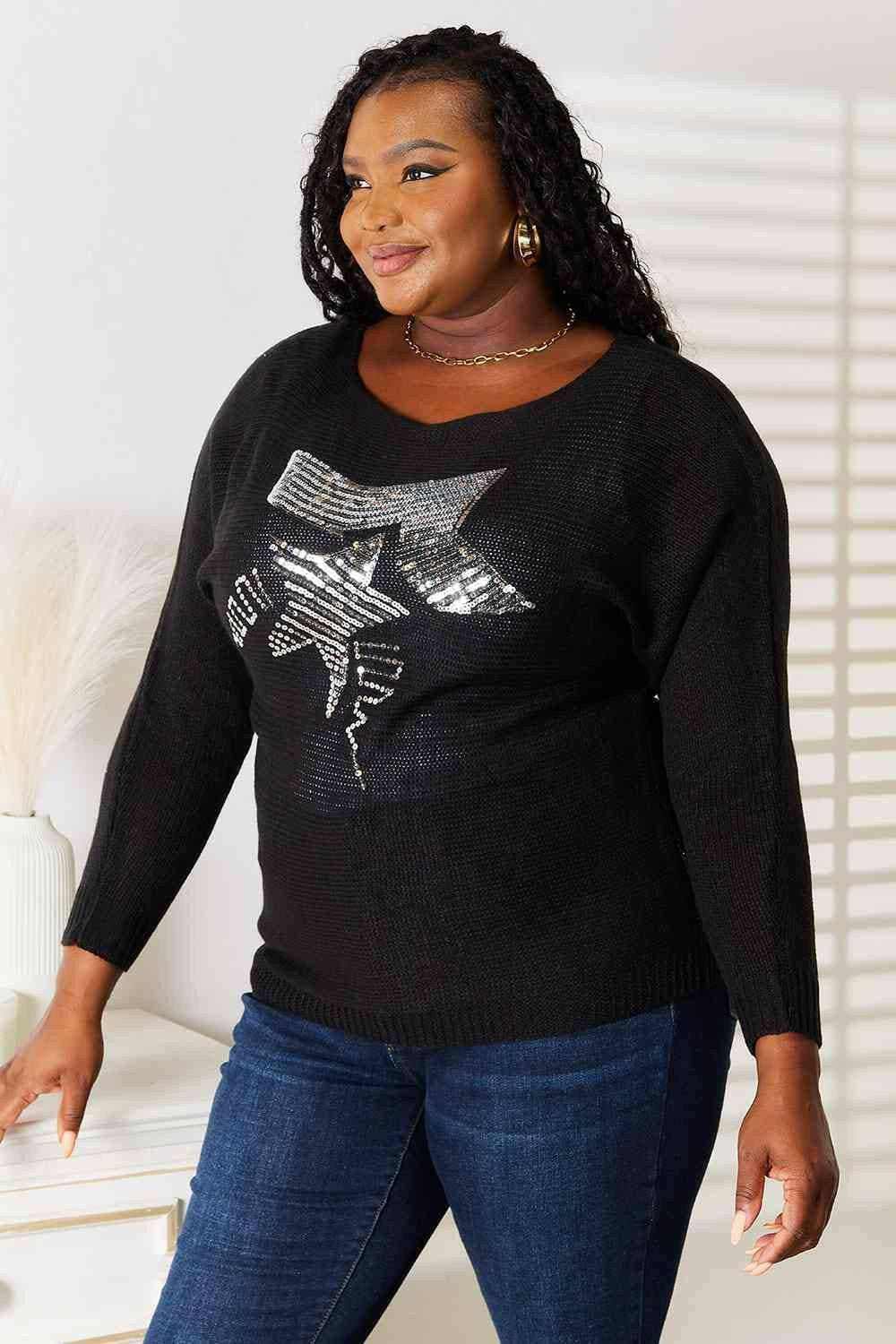 Trendsi Sequin Dolman Sweater - Shimmering Women's Sparkle