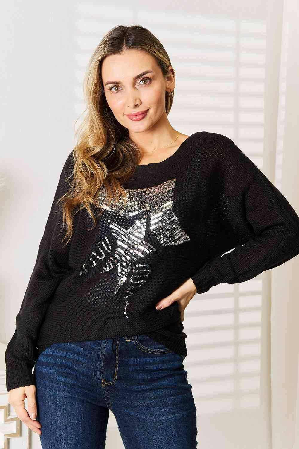 Trendsi Sequin Dolman Sweater - Shimmering Women's Sparkle