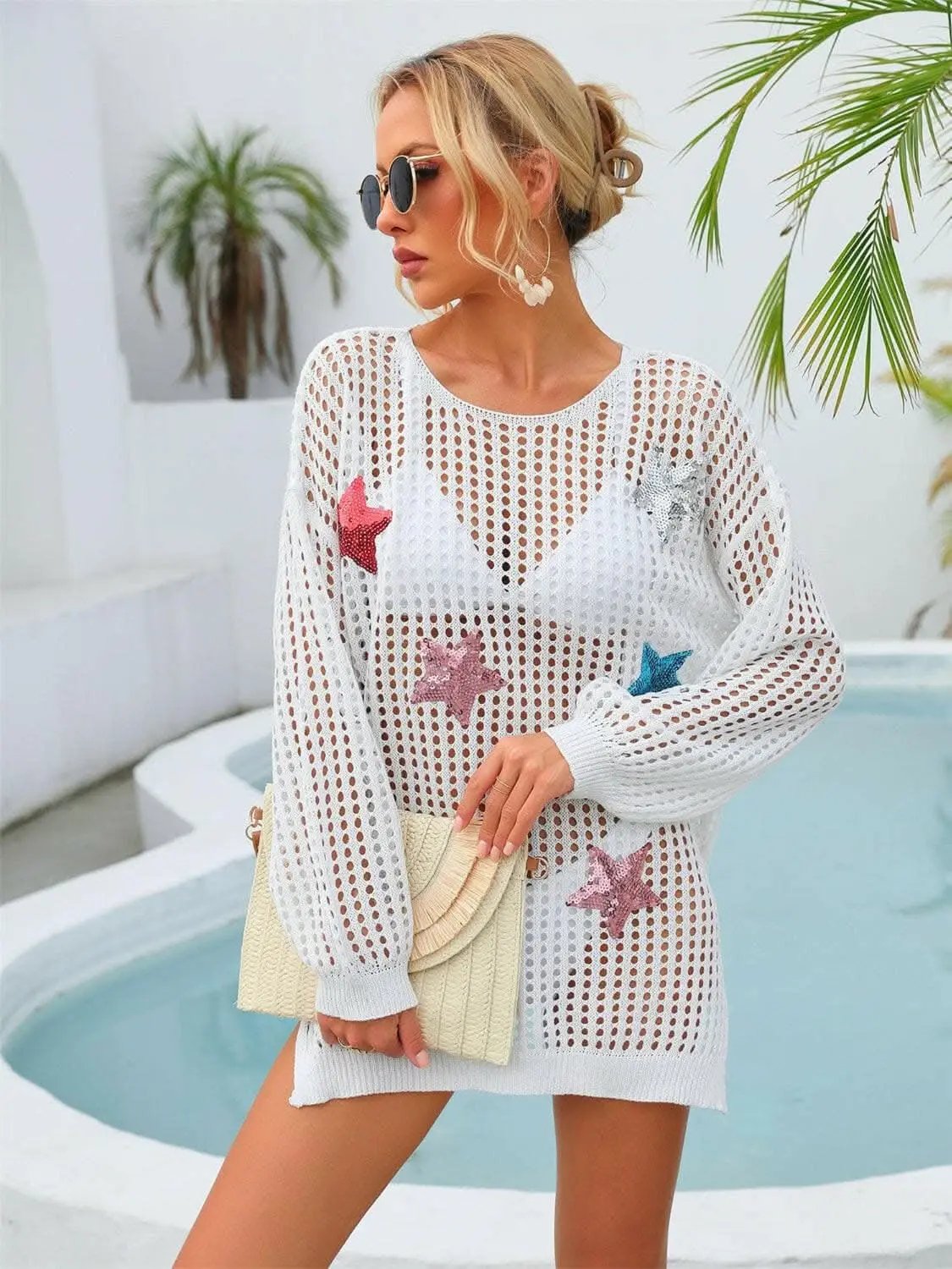T-Shirts Trendsi swimwear - Shimmering star sheer cover up