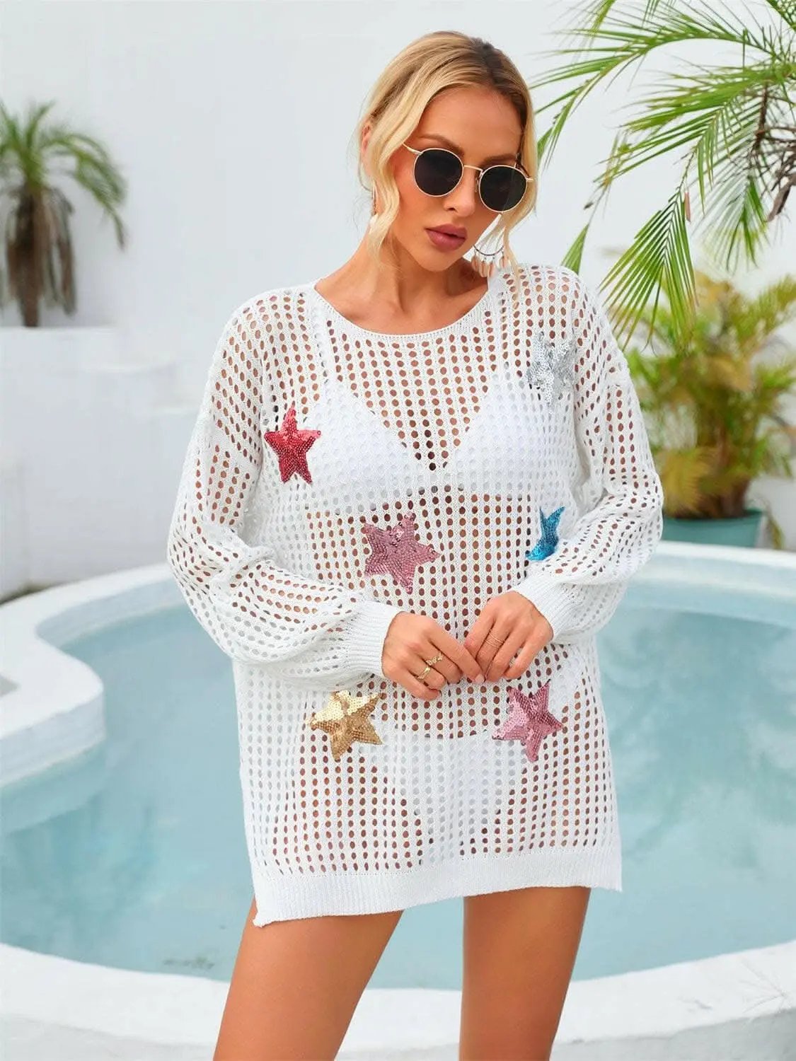 T-Shirts Trendsi swimwear - Shimmering star sheer cover up